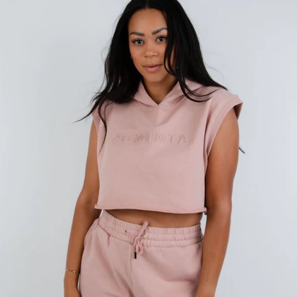 NWT New Arminta Watts Crop Hooded Muscle Tank Rose Size Large